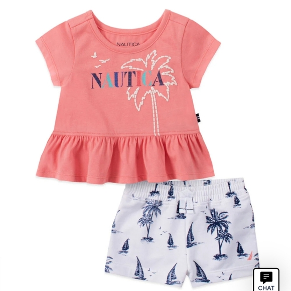 BABY GIRLS' GRAPHIC RUFFLE T-SHIRT 2PC SHORT SET (18M) - Picture 1 of 2